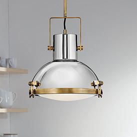 Nautique 13" Wide Heritage Brass and Nickel Pendant Light Dome Construction, Coastal Pendant Lighting, Coastal Industrial, Dome Pendant Light, Heritage Brass, Chrome Pendant Lighting, Coastal Lighting, Pendant Light Styles, Cherry Cabinets