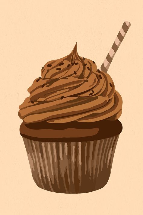 Vectorized chocolate cupcake sticker overlay design resource | free image by rawpixel.com / Aew Dp Blast, Frosting For Chocolate Cupcakes, Sticker Overlay, Chocolate Drawing, Desserts Drawing, Cupcake Illustration, Cupcake Chocolate, Cupcake Vector, Chocolate Logo