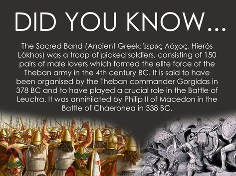 DID YOU KNOW...The Sacred Band was a troop of picked soldiers, consisting of 150 pairs of male lovers.... Sacred Band Of Thebes, Gay Soldiers, Human Sacrifice, Mk Ultra, Ages Of Man, Paperback Writer, Lgbtq Rights, Chaos Magic, Archaeology News