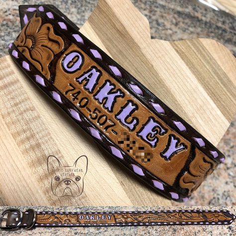 Rustic Ruffwear Leather on Instagram: “😍 This pretty, girly collar turned out so nice! I love how the lavender really pops. 💜 Oakley is going to be one stylin’ bulldog! 🐶 I got…” Handmade Leather Work, Business Things, Leather Dog Collar Custom, Dog Collar With Name, Dream Horse, Market Ideas, Leather Ideas, Baby Dino, Leather Dog Collar