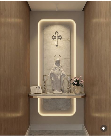 Catholic Home Altar Ideas Living Rooms, Home Altar Catholic, Prayer Room Ideas, Catholic Altar, Altar Design, Catholic Decor, Prayer Corner, Temple Design For Home, Casa Country