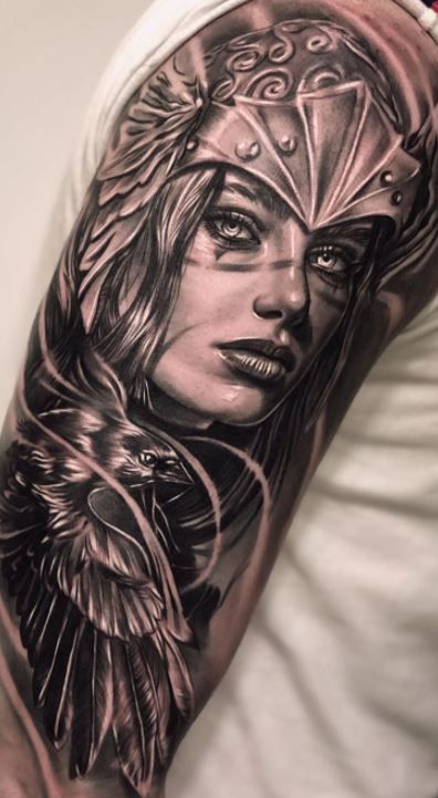 35 Amazing Valkyrie Tattoos That You Must See - Tattoo Me Now Greek Goddess Tattoo, Athena Tattoo, Viking Warrior Tattoos, Female Warrior Tattoo, Norse Mythology Tattoo, Viking Warrior Woman, Valkyrie Tattoo, Viking Tattoo Sleeve, See Tattoo