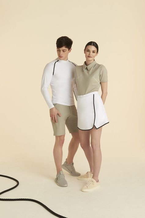 Resort Uniform Ideas, Yacht Crew Uniform, Resort Staff Uniform, Pe Uniform Aesthetic, Staff Uniform Design, Yacht Uniform, Resort Uniform, Housekeeping Dress, Pe Uniform