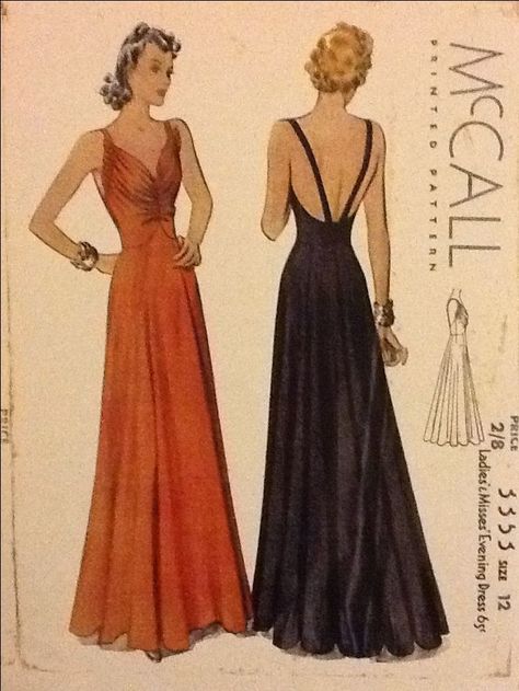 1930 Evening Gown, 1930s Outfits For Women, 1930s Formal Dress, 1930’s Dresses, Evening Gown Sewing Pattern, Evening Gown Pattern, Vintage Evening Gowns, Evening Dress Patterns, Patron Vintage