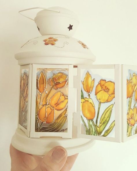 Lantern Candle Holder, Glass Painting Patterns, Lantern Candle, Glass Painting Designs, Stained Glass Paint, Forest Decor, Stained Glass Diy, Stained Glass Crafts, Faux Stained Glass