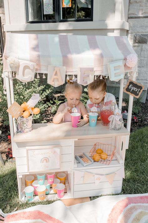 Our DIY Lemonade Stand – Squish & Sprout Kids Fruit Stand, Kids Market Stand, Kids Lemonade Stands, Diy Lemonade Stand, Kids Lemonade, Diy Lemonade, Storage Crates, Snack Stand, Diy Carnival