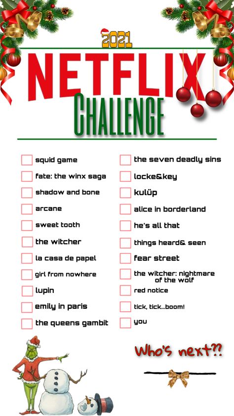 Netflix Challenge 2021 for instagram story Netflix Challenge, Ideas Navideñas, The Queen's Gambit, Emily In Paris, Seven Deadly Sins, Borderlands, The Witcher, Instagram Story, Film