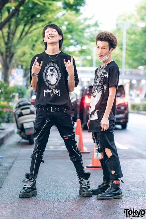 Black Punk Outfits, Punk Outfits Men, Punk Fashion Men, Necklace Shirt, Punk Outfit, Fashion Props, Punk Streetwear, Japan Fashion Street, Strap Pants