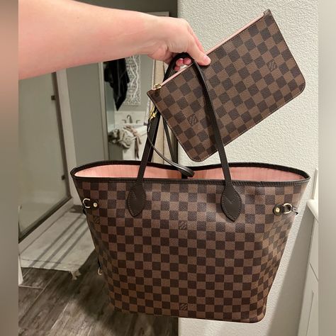 Excellent Like New Condition! Damier Ebene With Rose Pink Interior. Comes With Box And Dust Bag Will Post More Photos After Work No Low Ball Offers Please Never Full Bag, Low Ponytail Hairstyles, Girly Tingz, Plain Sweaters, Southern Outfits, Girly Bags, Pink Interior, Low Ponytail, Designer Handbag