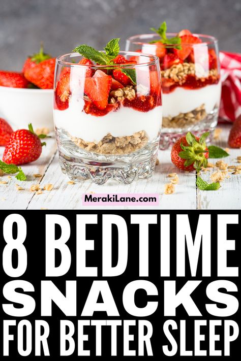 8 Healthy Snacks To Eat Before Bed | If you're looking for healthy bedtime snacks to improve sleep and help with weight loss, this post has simple snacks that will hit the spot. We've curated a mix of ideas including low carb snacks, low calorie snacks, high protein snacks, and everything in between. These snacks for weight loss will help build muscle, satisfy sugar cravings, prevent you from overeating, promote good sleep, and help you stick with your healthy eating goals! Healthy Snack Before Bed, High Protein Snacks Before Bed, Protein Snacks Before Bed, Healthy Snacks To Eat At Night, Late Healthy Snacks, Very Healthy Snacks, Night Protein Snack, Healthy Before Bed Snacks, Protein Late Night Snacks