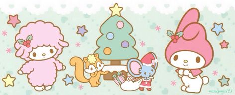 Christmas Twitter Headers, Melody Christmas, Sanrio Christmas, Christmas Kawaii, Kawaii Pastel Goth, My Melody Wallpaper, Kawaii Christmas, Christmas Layouts, Hello Kitty Christmas