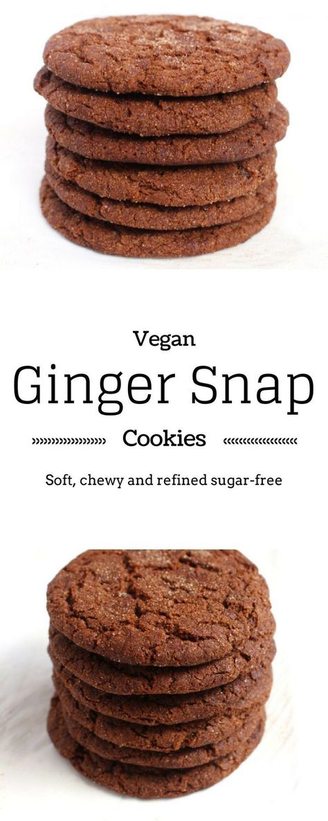 Vegan Ginger Snaps - Easy, Chewy, Delicious vegan ginger snap cookies Cookie Recipes Thanksgiving, Vegan Holiday Cookies, Cleaner Eating, Diy Easy Recipes, Vegan Christmas Recipes, Snacks Ideas, Vegan Cookies Recipes, Healthy Vegan Snacks, Culture Food