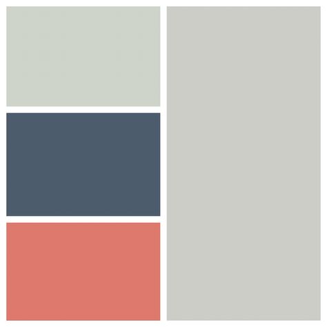 Paint colors: Stonington gray Sea salt Indigo batik Coral reef Kitchen Ideas Grey Floor, Kitchen Ideas Grey, Coral Living Rooms, Coral Color Schemes, Wall Paint Inspiration, Coral Kitchen, Painted Floorboards, Coral Bathroom, Coral Colour Palette