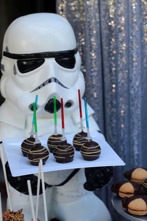 Kara's Party Ideas Star Wars Birthday Party | Kara's Party Ideas Star Wars Cake Diy, Lightsaber Cake, Star Wars Cake Pops, Star Wars Dessert, Easy Games For Kids, Party Elements, Disney Cake, Dessert Table Birthday, 10 Birthday Cake