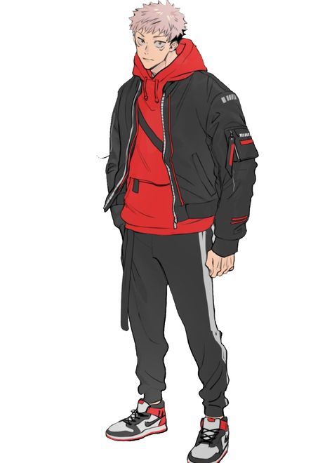 Anime Character Streetwear, Street Wear Anime Art, Anime Character In Streetwear, Anime Drip Outfits, Streetwear Art Drawing, Streetwear Anime Art, Yuji Itadori Outfit Ideas, Mens Anime Fashion, Character Design Streetwear