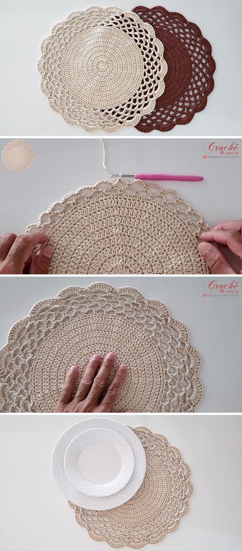 How To Crochet Coasters In An Easy Way | CrochetBeja Coasters Crochet, Crochet Placemat Patterns, Crochet Placemats, Crochet Coaster Pattern, Crochet Coaster, Placemats Patterns, Crochet Home Decor, Crochet Doily, Doily Patterns