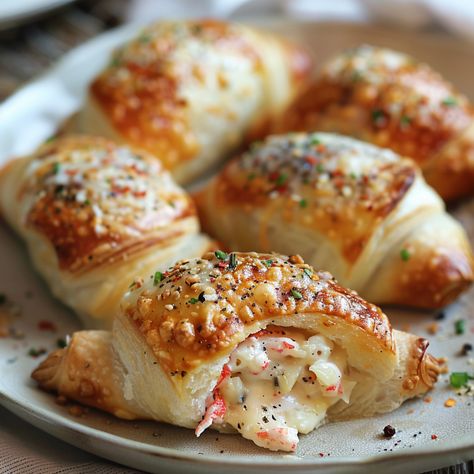 Imitated Crab Rolls, Crab And Cream Cheese Crescent Rolls, Crab And Cheese Filled Crescent Rolls, Cracked Crab Cheese Bread, Crab Croissants, Spicy Crab Roll Recipe, Strange Recipes, Cressant Rolls, Cheese Filled Crescent Rolls