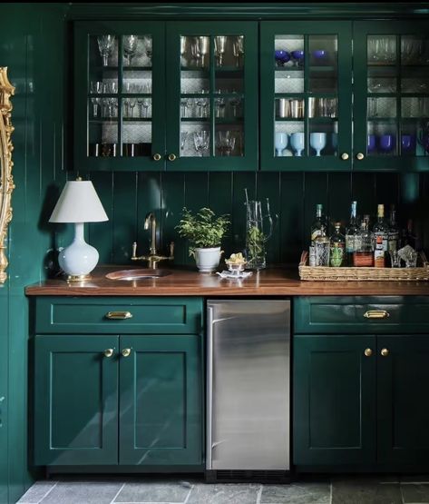 Green Cabinets Bar, Emerald Green Cabinets, Green Cabinets, Room Organization, Emerald Green, Emerald, Hotel, Bar, Green