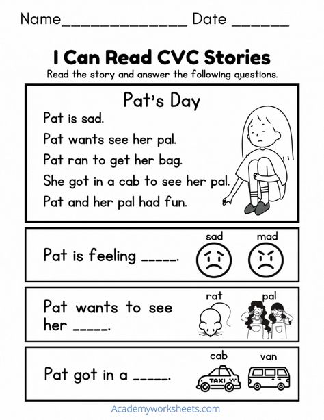 Cvc Stories, Consonant Words, Cvc Worksheets, Cvc Words Worksheets, Kindergarten Reading Worksheets, Teaching English Online, Word Recognition, Phonics Reading, Kindergarten First Day