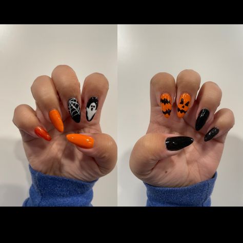 Jackolantern Nails, Ghost Jackolantern, Spooky Nails, Black Ghost, Halloween Orange, Halloween Nail Designs, Fall Nails, Easy Halloween, Nails Ideas