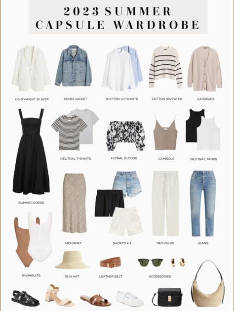 Summer Work Outfits Office, Chic Capsule Wardrobe, Wardrobe Checklist, Minimalist Wardrobe Capsule, Capsule Wardrobe Checklist, Capsule Wardrobe Women, Neutral Capsule Wardrobe, Spring Summer Capsule Wardrobe, Capsule Wardrobe Outfits