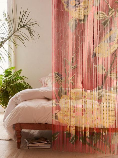 10 Alternative Headboard Ideas | HGTV Personal Shopper | HGTV Beaded Doorway, Upcycle Headboard, Headboard Alternative, Urban Outfitters Curtains, Curtain Alternatives, Bamboo Beaded Curtains, Fire Fly, Headboard Curtains, Beaded Curtain