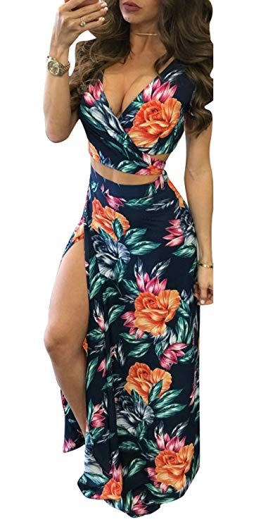 Trendy Romper, Floral Two Piece, Split Maxi Dress, Outfit Trends, Tie Dye Long Sleeve, Style Maxi Dress, Hot Dress, Clothing Labels, Beach Wear