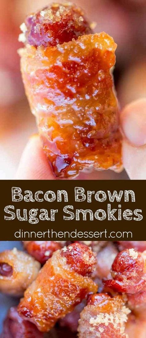 Bacon Brown Sugar Smokies are the quintessential party food that everyone fights over even though they're so easy to make! Just three ingredients plus I have five flavor add-in options for you! Brown Sugar Smokies, Bacon Wrapped Smokies, Brown Sugar Bacon, Thanksgiving Appetizer Recipes, Breakfast And Brunch, Party Finger Foods, Finger Food Appetizers, Football Food, Snacks Für Party