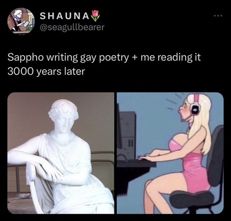 Sapphic Definition, Sappho Poetry Women, Sapphic Funny, Sapphic Scenarios, Saphicc Spicy, Sappho Aesthetic, Sapphic Fanart, Wlw Funny, Wlw Scenarios