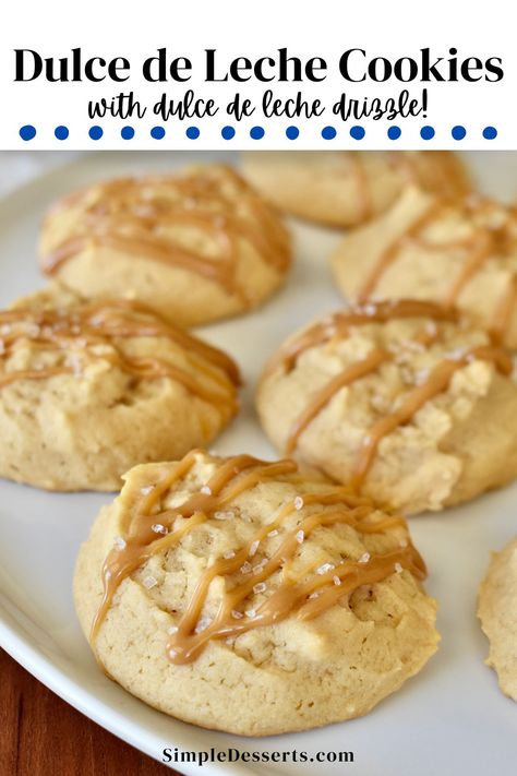 Dulce de Leche Cookies are a soft cookie with a chewy texture with subtle hint of caramel flavor. If you love dulce de leche, you're going to love these easy to make cookies! Easy To Make Cookies, Simple Desserts, Blueberry Cookies, Tasty Bread Recipe, Make Cookies, Big Cookie, Sprinkle Cookies, Sweet Treats Recipes, Delicious Cookie Recipes