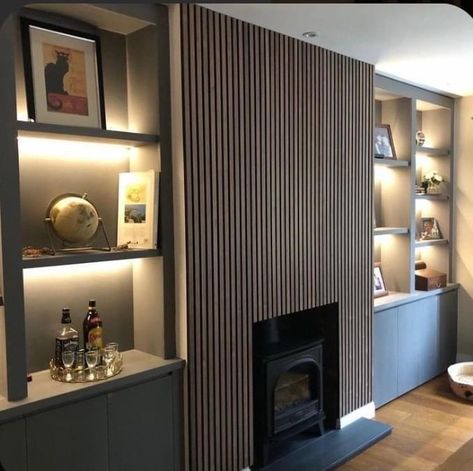 Chimney Breast Decor, Chesterfield Derbyshire, Fireplace Feature Wall, Living Room Panelling, Feature Wall Living Room, Wood Slat Wall, Chimney Breast, Living Room Decor Fireplace, Living Room Design Inspiration