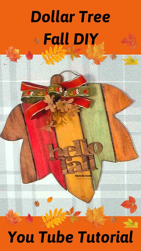 In tonight's crafting adventure I will show you how to decorated one of the leaf planked wood cutouts for fall that you can get at Dollar Tree. The planked wood cutouts come in a leaf, acorn, and pumpkin pattern. Any of these wood cutouts will work for this fun and easy $5.00 craft DIY fall sign. Wood Cutouts Patterns, Painting Wooden Fall Leaves, Dollar Tree Wooden Leaf Craft, Wooden Leaf Decor, Dollar Tree Fall Wood Cutouts, Dollar Tree Pumpkin Cutout Sign, Dollar Tree Wood Pumpkin Ornaments, Dollar Tree Thankful Wood Sign, Fall Cutouts