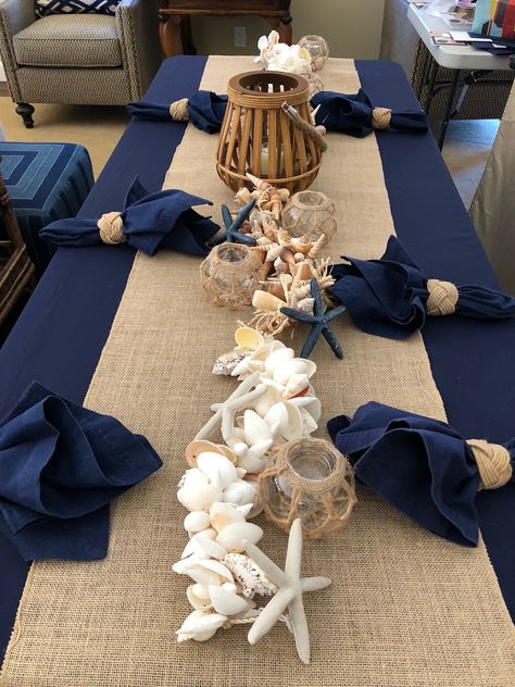 Sea Table Setting, Nautical Table Setting Ideas, Nautical Themed Table Decor, Coastal Table Settings, Ocean Tablescape, Yacht Table Settings, Yacht Party Ideas, Decoration Theme Marin, Deco Theme Marin