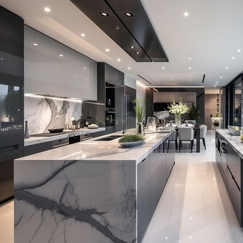 Marble Luxury Kitchen, Very Modern Kitchen, Luxury Kitchens Mansions Modern, Kitchen Ideas Modern Luxury 2024, Interior Trends 2024, Kitchen Marble Design, Contemporary Luxury Kitchen, Dream Kitchen Design Luxury, Marble Kitchen Design