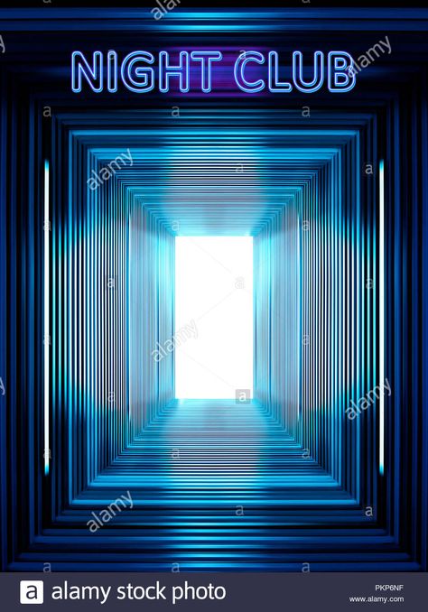 Entrance to the night club lit with luminescent and neon lamps Stock Photo Club Entrance, Neon Stock, Blue Abstract Background, Club Lighting, Neon Lamp, Line Background, Abstract Images, Modern Wallpaper, Abstract Photos