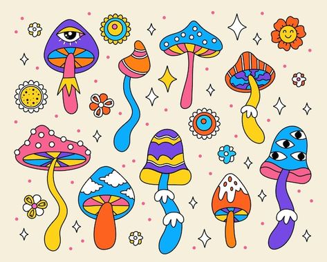 70s Drawings, Hippy 70s, Drawing Mouth, Mouth Drawing, Animal Rabbit, Baby Stickers, Estilo Hippie, 70s Hippie, Mushroom Art