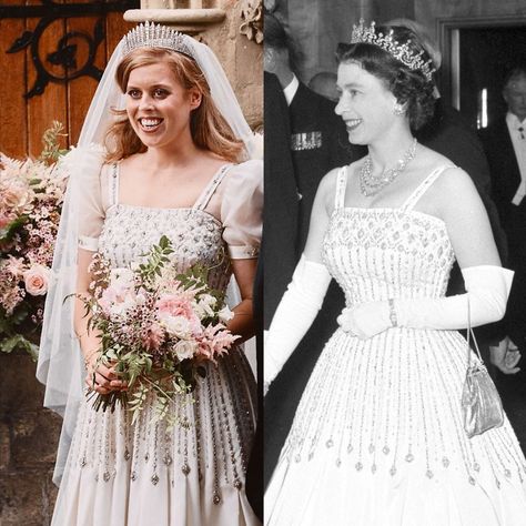 Princess Beatrice's Wedding Dress Was a Stunning Vintage Gown, on Loan from Queen Elizabeth Princess Beatrice Wedding, Queen Wedding Dress, Queens Wedding, S Wedding Dress, Royal Wedding Gowns, Reine Elizabeth, Royal Wedding Dress, Elisabeth Ii, Reina Isabel Ii