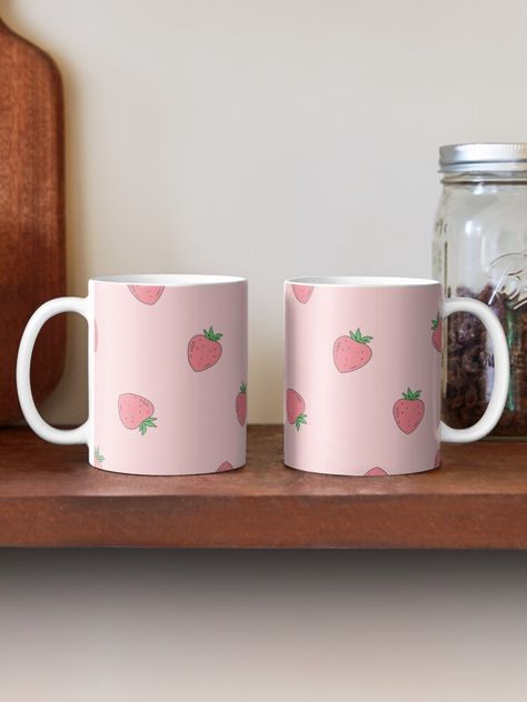 "Cute Pastel Pink Aesthetic Strawberry doodle" Mug by noryushi | Redbubble Pink Cup Design, Coffee Mug Printing Ideas, Pink Mugs Aesthetic, Vy Core, Mug Designs Aesthetic, Pink Aesthetic Strawberry, 90s Pink Aesthetic, Aesthetic Mugs Coffee, Cute Mugs Aesthetic