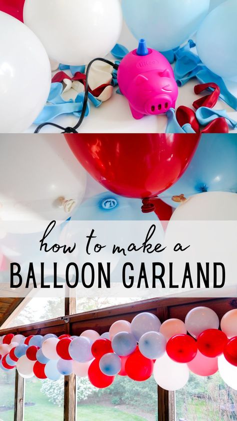 the most simple way to make a balloon garland party decoration. Balloon Bunting Diy, Simple Balloon Garland, Easy Balloon Garland, Make A Balloon Garland, Cheap Crafts, Diy Banner, Balloon Banner, General Crafts, Balloon Diy