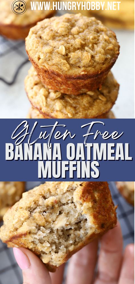 Gluten Free Banana Oatmeal Muffins - Hungry Hobby Oat Flour Banana Muffins Healthy, Two Banana Recipes Healthy, Simple Banana Muffins Healthy, Gluten Free Flour Banana Muffins, Banana Oatmeal Almond Flour Muffins, Oatmeal Banana Muffins No Flour, Flourless Banana Oatmeal Muffins, Healthy Banana Muffins No Egg, Banana Bread Muffins Gluten Free