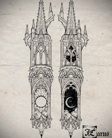 Cathedral Tattoo, Gothic Architecture Drawing, Icarus Tattoo, Etching Tattoo, Woodcut Tattoo, Wrist Tattoo Ideas, Wrist Tattoo Designs, Castle Tattoo, Medieval Tattoo