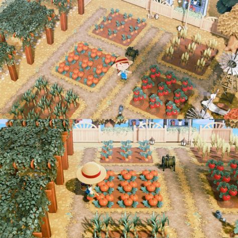 Animal Crossing Vegetable Garden Code, Animal Crossing Farm Core Ideas, Animal Crossing Veggie Garden, Acnh Veggie Garden, Acnh Farm Area, Animal Crossing Allotment Ideas, Acnh Cottagecore Vegetable Garden, Acnh Natural Island, Potager Animal Crossing New Horizon