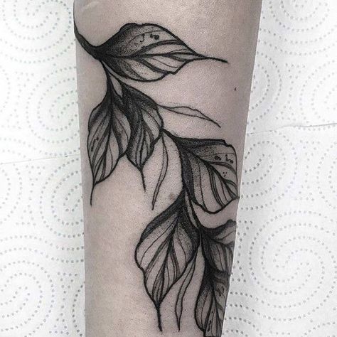 Foliage Chest Tattoo, Dark Leaves Tattoo, Black Leaves Tattoo, Blackwork Floral Tattoo, Harmony Tattoo, Leaf Tattoo, Hip Tattoos, Blackwork Tattoos, One Piece Tattoos