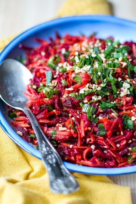 Beetroot & Carrot Salad with Moroccan Dressing - Becomingness Beetroot And Carrot Salad, Moroccan Carrot, Moroccan Carrot Salad, Moroccan Carrots, Grilled Halloumi, Moroccan Spices, Beetroot Salad, Lamb Stew, African Recipes