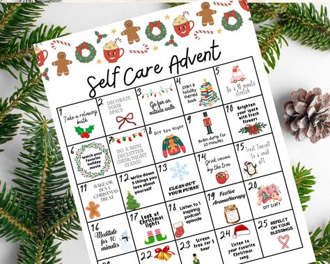 Self Care Advent Calendar, Mindfulness Advent, Self Care Holiday Advent, Self Care Challenge, Mental Health Advent Calendar, Journal Page by MagicBeamerDesigns on Etsy Friend Advent Calendar, Self Care Advent Calendar, Digital Advent Calendar, Christmas Bujo, Christmas Treats For Gifts, Advent Calendar Diy, Christmas Advent Calendar Diy, Team Builders, Advent Ideas