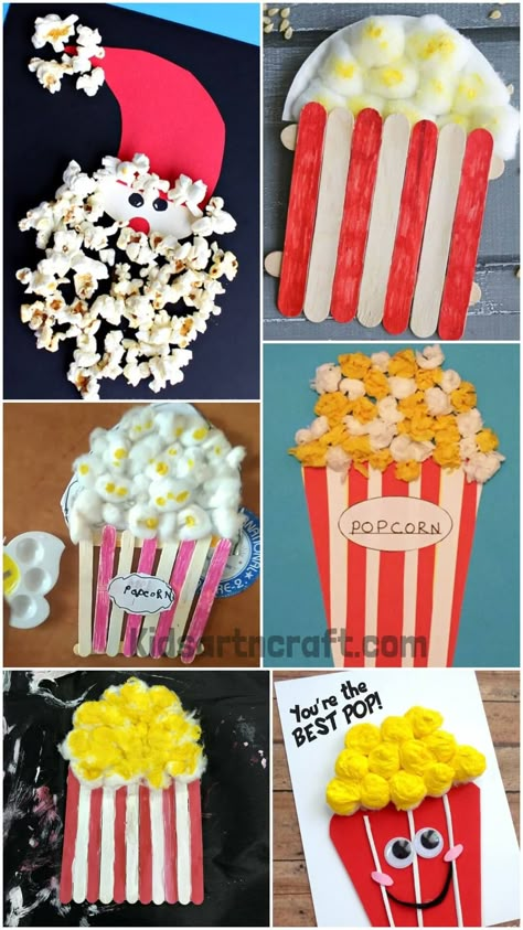 Popcorn Art For Kids, Popcorn Craft, Assisted Living Crafts, Popcorn Crafts, Prek Graduation, Popcorn Theme, Camp Themes, Summer Camp Themes, Reading Night