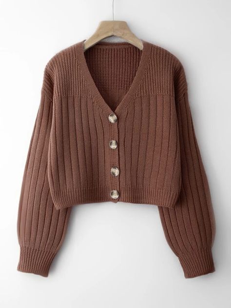 Drop Shoulder Button Through Cardigan | SHEIN USA Woolen Sweater Design, Plain Cardigan, Woolen Clothes, Woolen Sweater, Steampunk Dress, Holiday 2024, Woolen Dresses, Drop Shoulder Cardigan, Woolen Sweaters