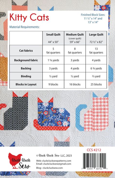 Kitty Cats #212 - Cats Quilt, Cat Quilt Block, Unique Quilt Pattern, Cat Quilt Patterns, Cluck Cluck Sew, Quilt Sewing Patterns, Cat Quilt, Precut Quilts, Cat Fabric