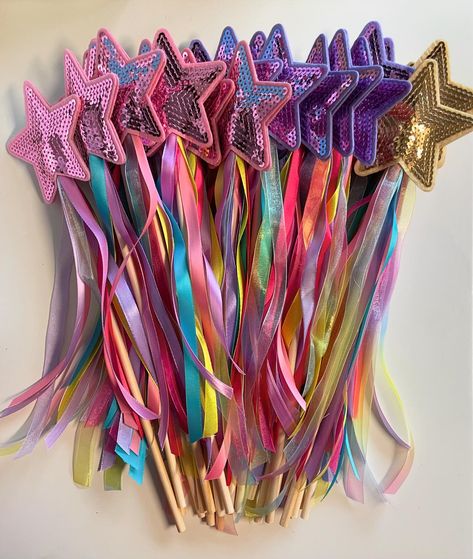 Princess wands on their way to NC for a birthday party 🥳 Magic Wand Craft, Princess Wands, Ribbon Wands, Kids Tutu, Fairy Birthday Party, Fairy Wands, Custom Ribbon, Made My Day, Fairy Birthday