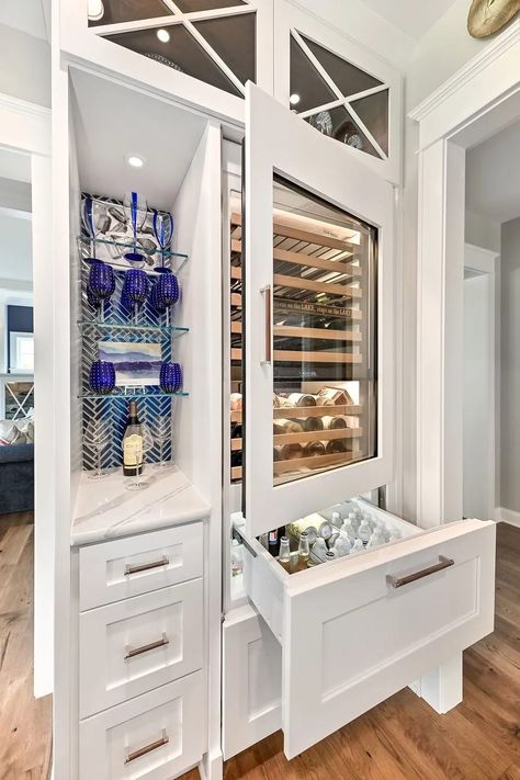 Navy Island, Fridge Drawers, Beverage Station, Lake House Kitchen, Refrigerator Drawers, Beverage Center, Lake Home, Lake Living, Kitchen Inspiration Design